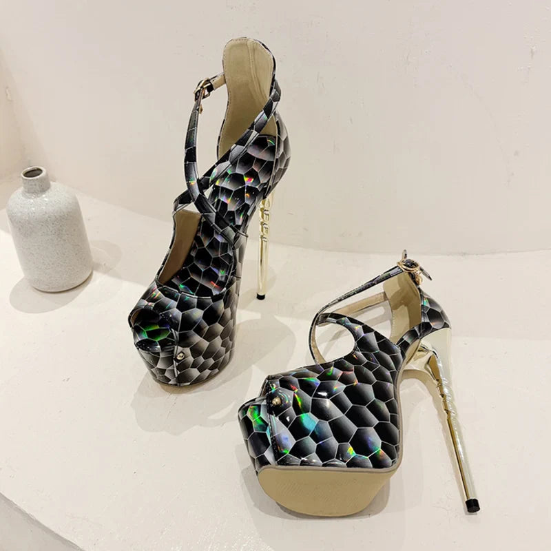2024 Summer Platform High Heel  Snake Print Peep Toe High Heel