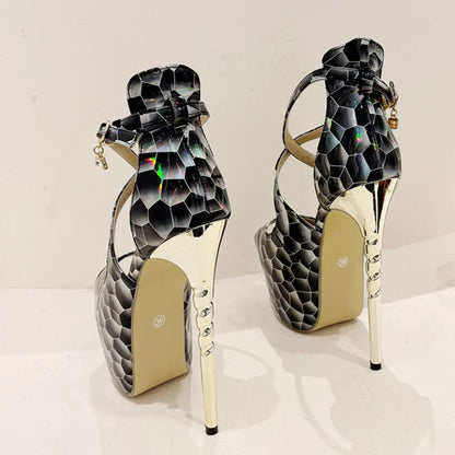 2024 Summer Platform High Heel  Snake Print Peep Toe High Heel