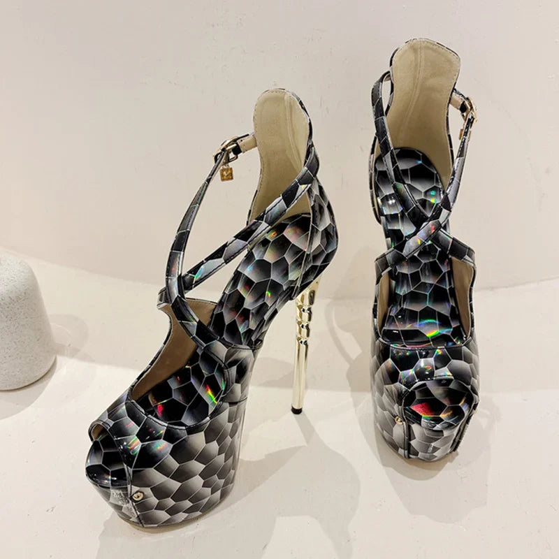 2024 Summer Platform High Heel  Snake Print Peep Toe High Heel