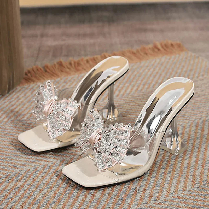 Trendy  Big Size Clear High Heel Modern Slippers  Transparent High Heel