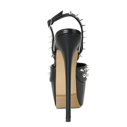 Fashion Design Metal Rivet Back Buckle Strap  Peep Toe High Heel
