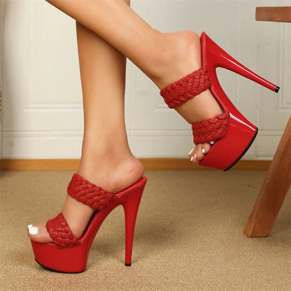 New Design Weave Leather Platform Modern  Peep Toe High Heel