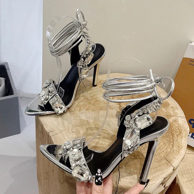 Ankle Strap Golded High Quality Crystal Diamond Wedding High Heel