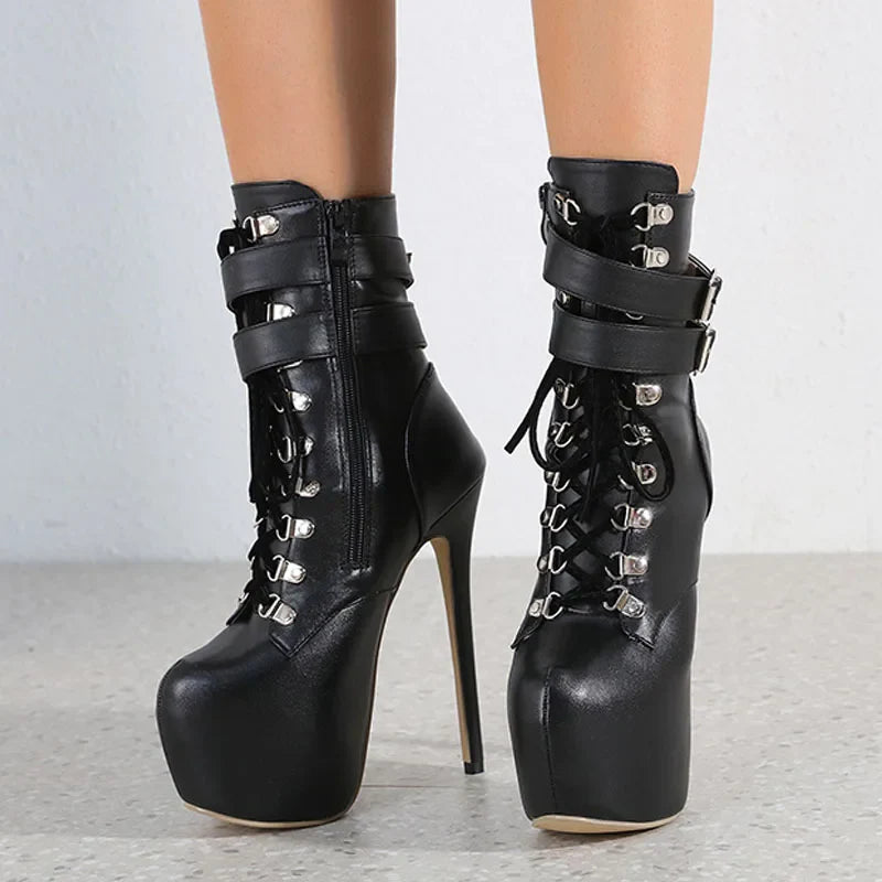 Bold   Buckle Strap Extreme High Heel Platform Boots High Heel