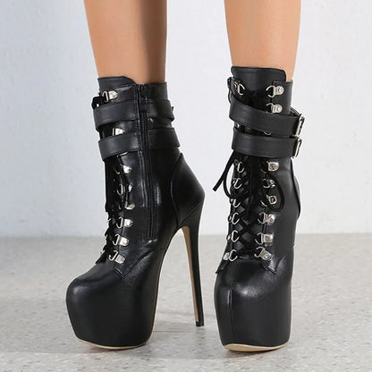 Bold   Buckle Strap Extreme High Heel Platform Boots High Heel