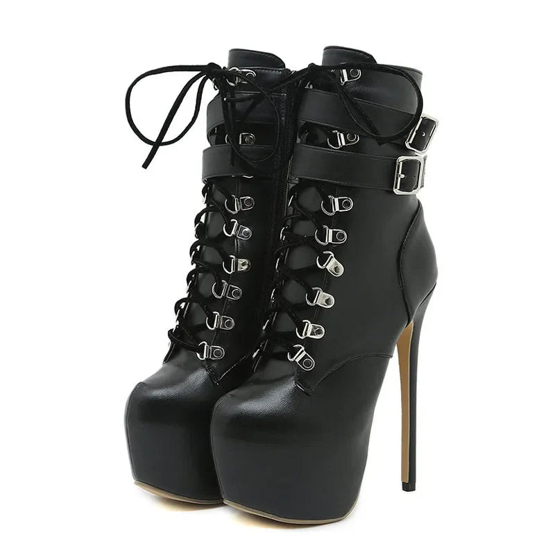 Bold   Buckle Strap Extreme High Heel Platform Boots High Heel