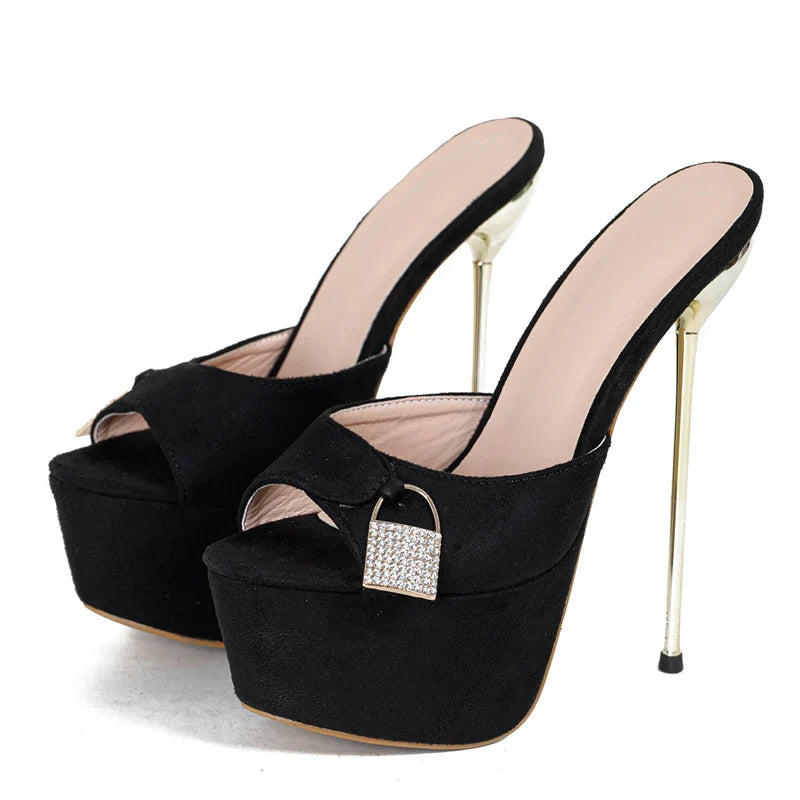 Glamorous   Metal Buckle Platform Super Thin High Heel High Heel