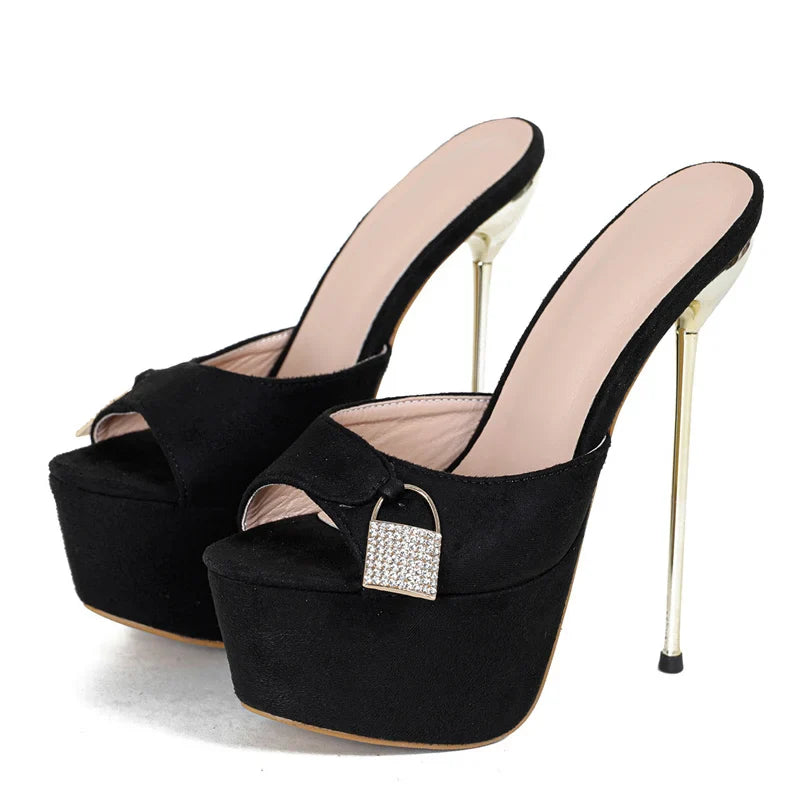 Glamorous   Metal Buckle Platform Super Thin High Heel High Heel