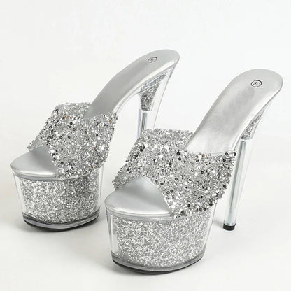 Size 34-43  20CM Platform Sequined Transparent High High Heel