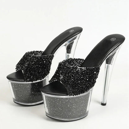 Size 34-43  20CM Platform Sequined Transparent High High Heel