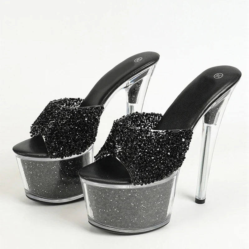 Size 34-43  20CM Platform Sequined Transparent High High Heel