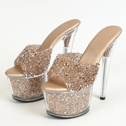 Size 34-43  20CM Platform Sequined Transparent High High Heel