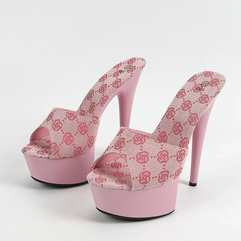 Street Style  Stripper 13CM Slippers Peep Toe High Heel