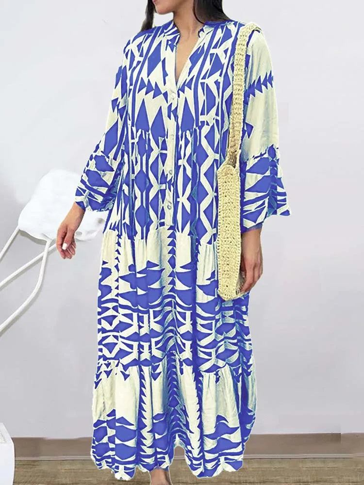 DressBetty - 2024 Elegant Vintage Floral Printed Boho Dress with Long Sleeves