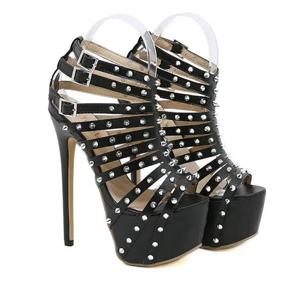 Narrow band hollow rivet buckle strap extreme high heel  party High Heel