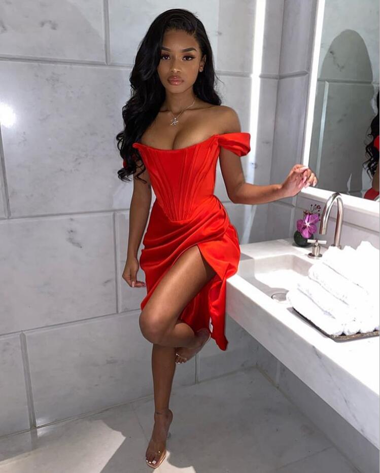 DressBetty - Runway Fashion  Off-Shoulder Split Red Corset Dress