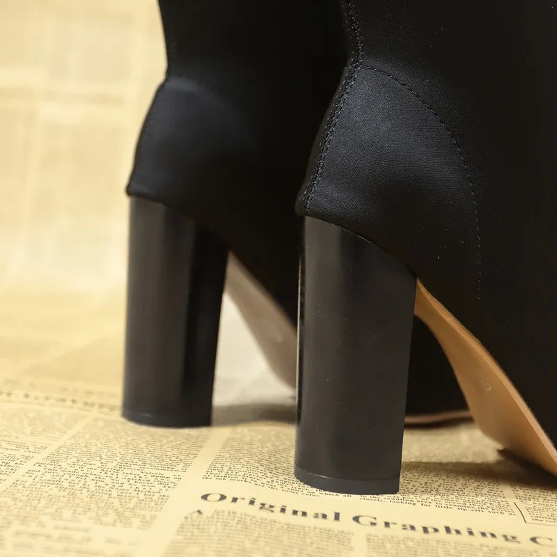 New  Knitting Stretch High Heels Fashionable Ankle Boot