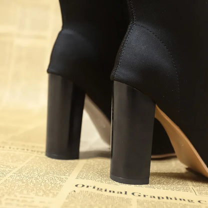 New  Knitting Stretch High Heels Fashionable Ankle Boot