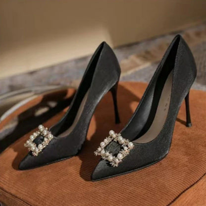 Casual Fashion Pearl Wedding Square Rhinestone  High Heel