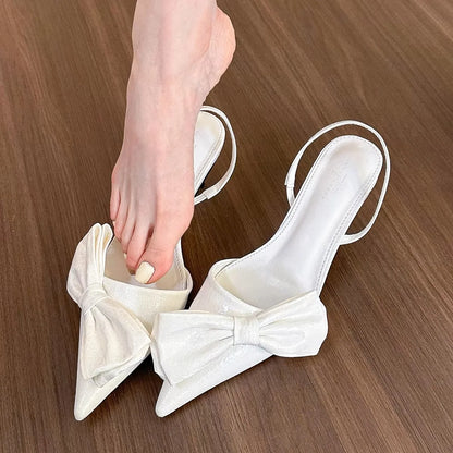 New Street Style Butterfly-knot  Pointed Toe Thins Slingbacks Elegant Women Shoes Low Heel Pumps