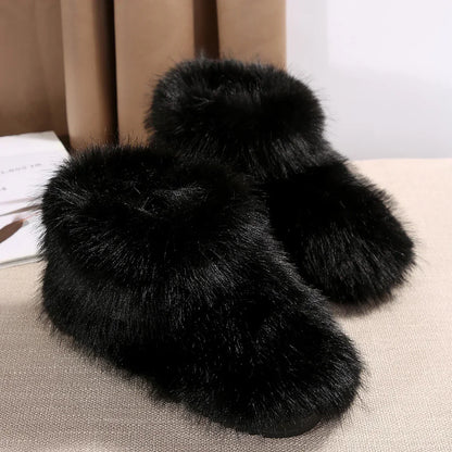 New Woman Boots High Boots Over-the-knee Fur Snow Boots Women's Fashion Warm Wool-like Plus Velvet Padded Winter Platform Shoes