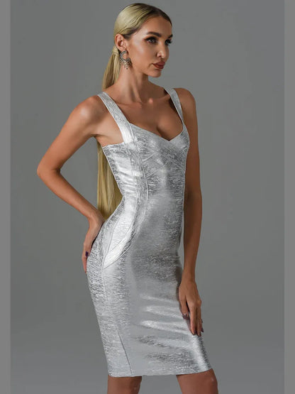 DressBetty - 2024 Summer  Sleeveless Backless Gold Bronzing Midi Bodycon Dress