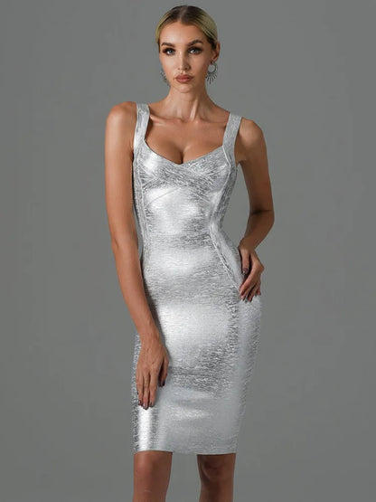 DressBetty - 2024 Summer  Sleeveless Backless Gold Bronzing Midi Bodycon Dress