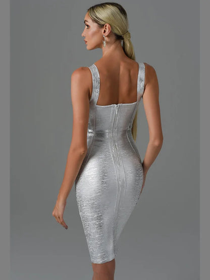 DressBetty - 2024 Summer  Sleeveless Backless Gold Bronzing Midi Bodycon Dress