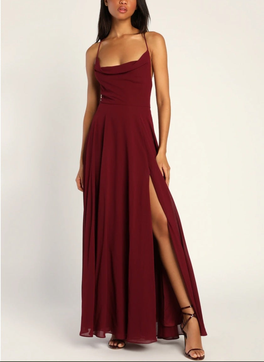 Vestido largo de fiesta halter sin espalda sexy