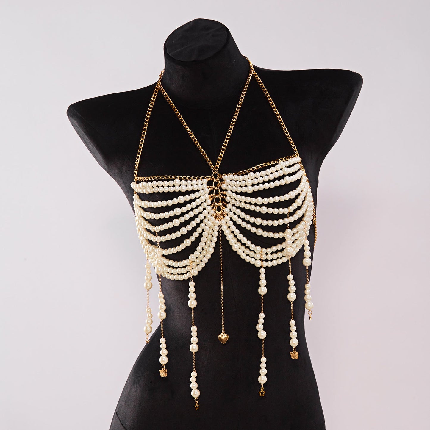 Cadena Corporal Halter con Borlas y Cuentas de Perlas