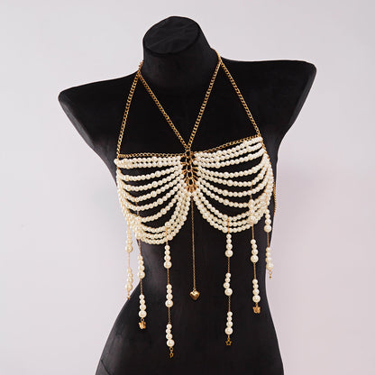 Cadena Corporal Halter con Borlas y Cuentas de Perlas