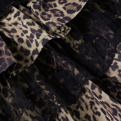 Minifalda con lazo, volantes y estampado de leopardo