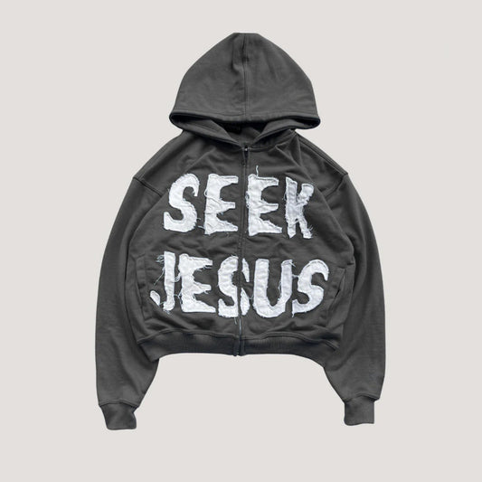Letter Print Hooded Zip-Up Hoodie