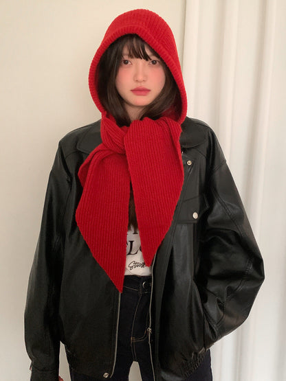 Solid Knitted Hooded Scarf