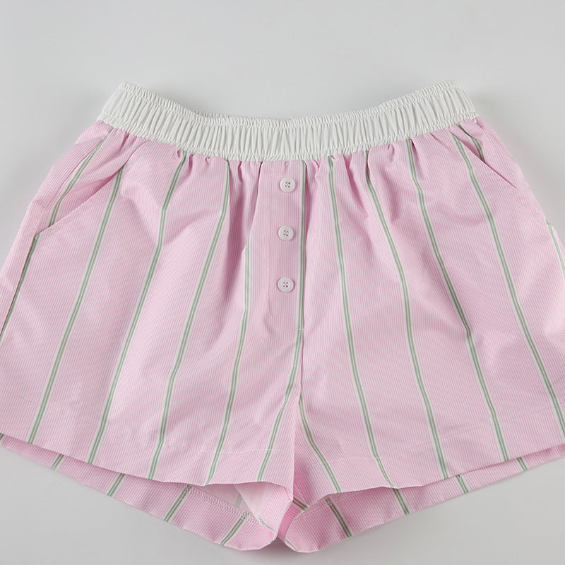 Pantalones cortos chic a rayas con bloques de color y corte holgado