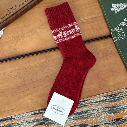 Calcetines largos de lana estilo retro, cálidos, con diseño de alce