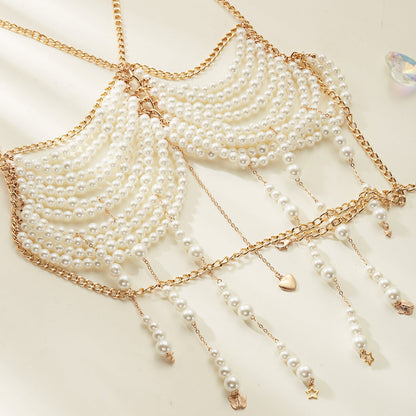 Cadena Corporal Halter con Borlas y Cuentas de Perlas