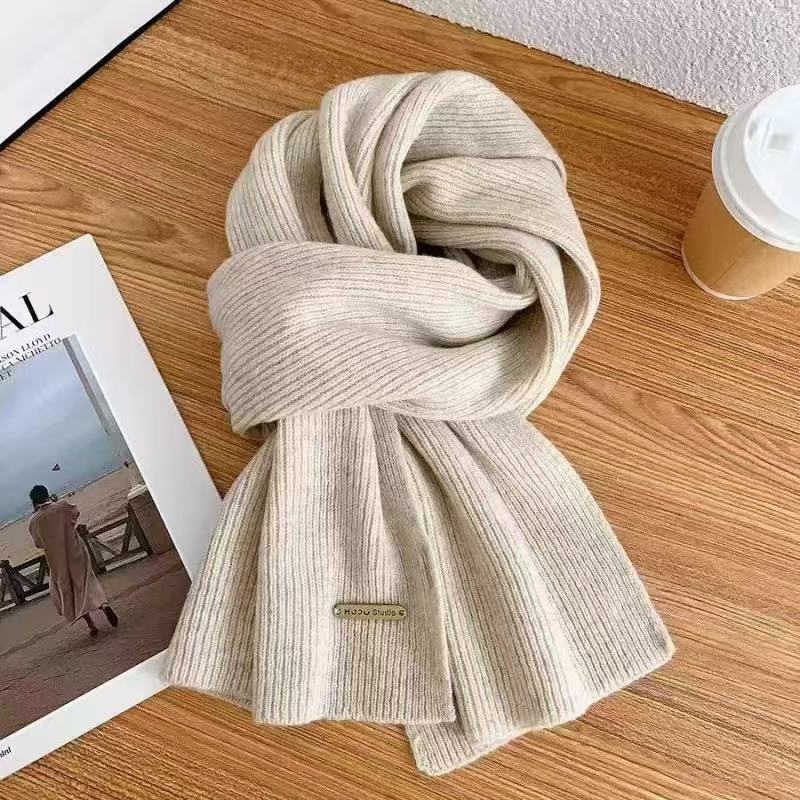 Cozy Ribbed Knit Solid Scarf