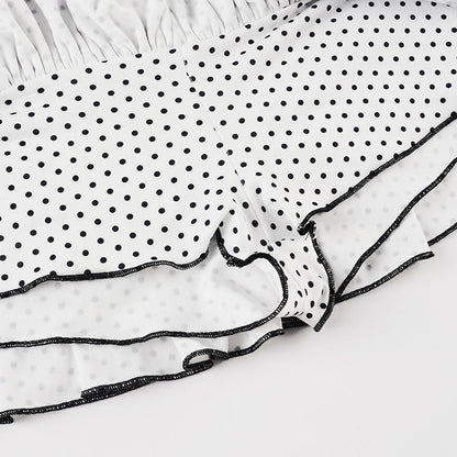 Polka Dot Patchwork Color Block Cute Tiered Slim Mini Skirt