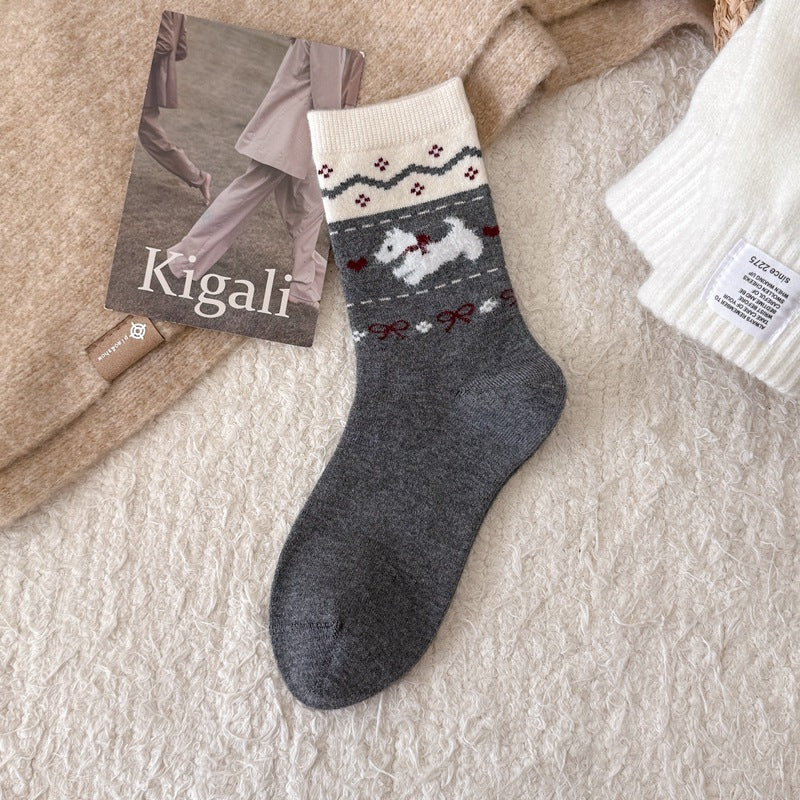 Intarsia Retro Thick Warm Mid Calf Socks