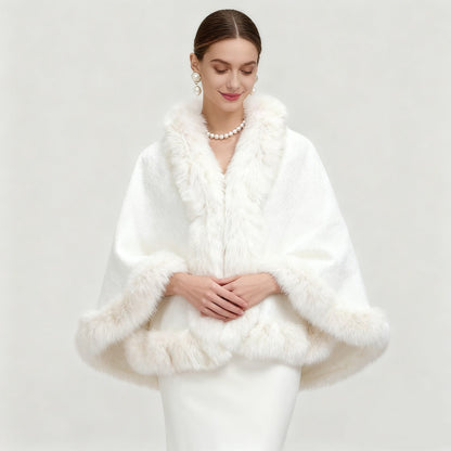 Elegant Oversized Faux Fur Paneled Cape Coat
