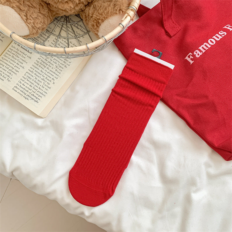Slouchy Red Combed Cotton Mid Calf Chic Socks