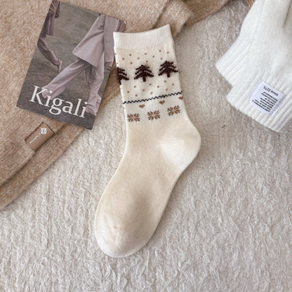 Intarsia Retro Thick Warm Mid Calf Socks