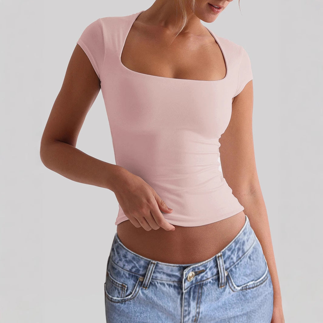 Camiseta crop ajustada con cuello redondo y sin mangas
