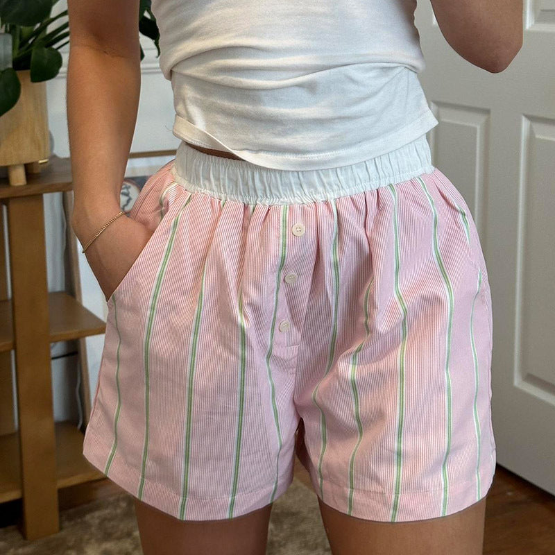 Pantalones cortos chic a rayas con bloques de color y corte holgado