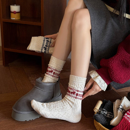 Calcetines largos de lana estilo retro, cálidos, con diseño de alce