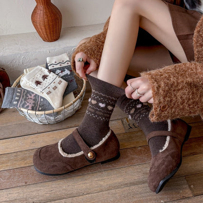 Intarsia Retro Thick Warm Mid Calf Socks