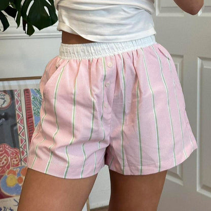 Pantalones cortos chic a rayas con bloques de color y corte holgado