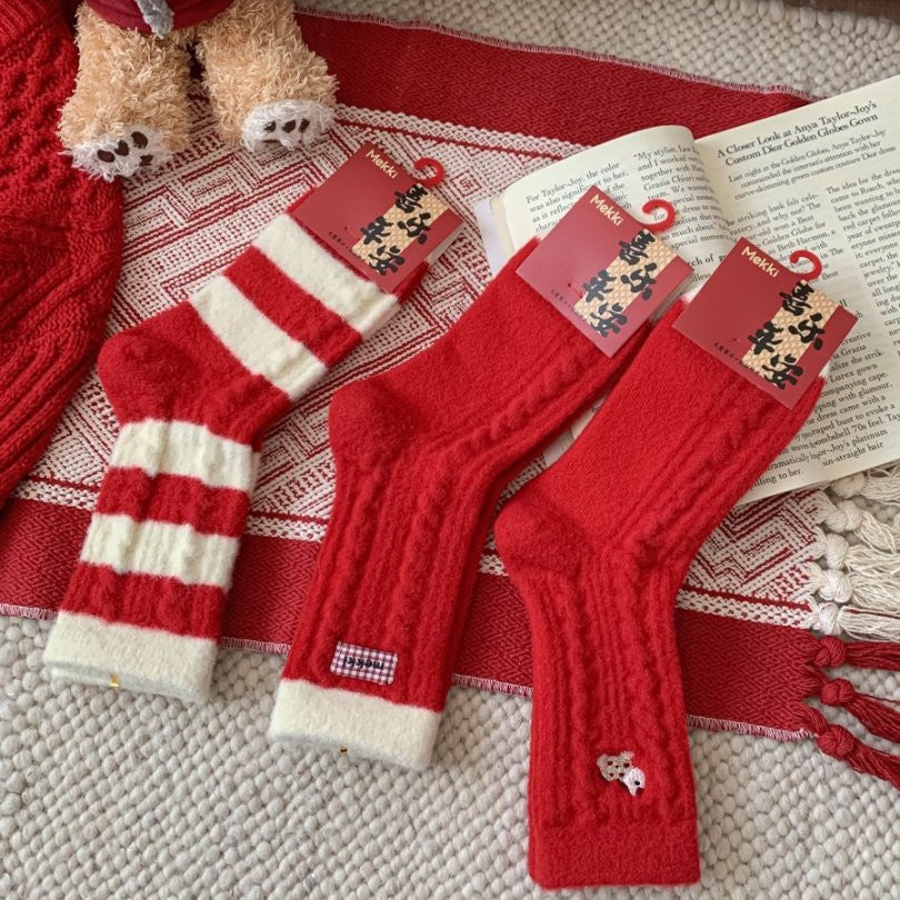 Wool Thick Warm Red Cute Socks