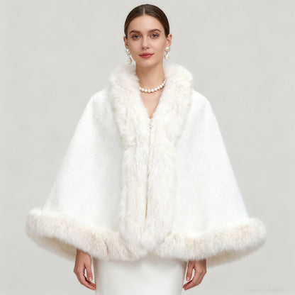Elegant Oversized Faux Fur Paneled Cape Coat